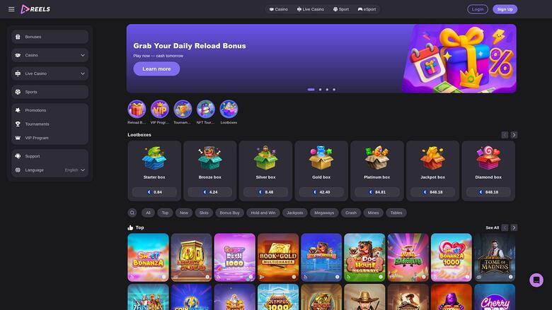 Reels.io Casino — Homepage