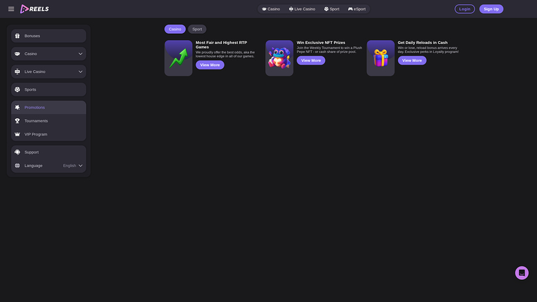 Reels.io Casino — Promotions page