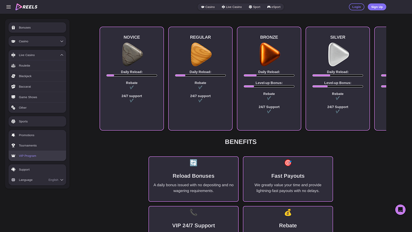 Reels.io Casino — VIP section
