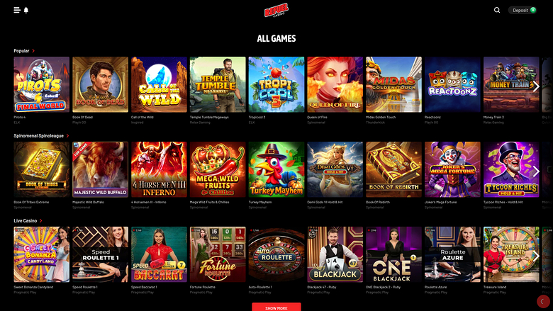 Refuel Casino — Games lobby