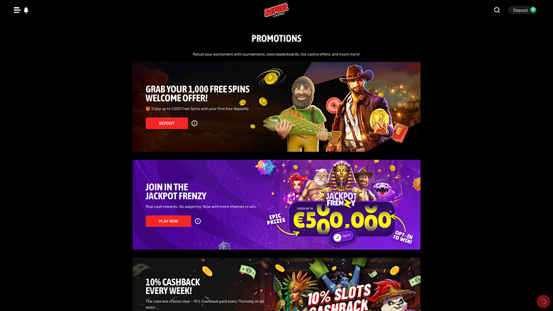 Refuel Casino — Promotions page