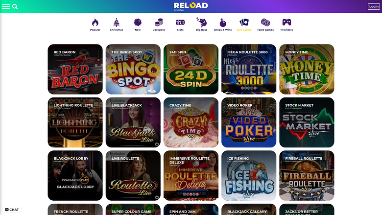 Reload Casino — Live dealer lobby