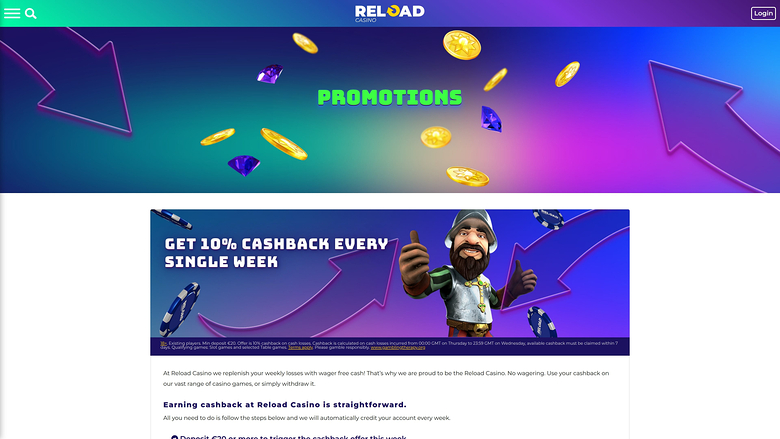 Reload Casino — Promotions page