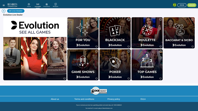 Resorts Casino — Live dealer lobby