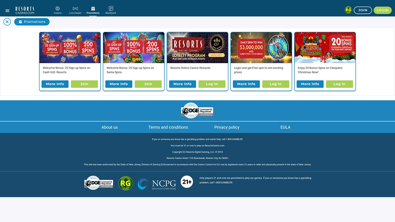 Resorts Casino — Promotions page