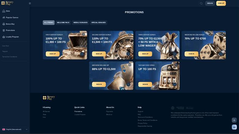 ReveryPlay Casino — Promotions page