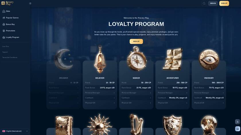 ReveryPlay Casino — VIP section