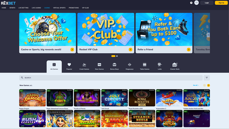 Rexbet Casino — Games lobby