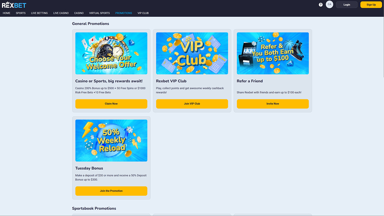 Rexbet Casino — Promotions page