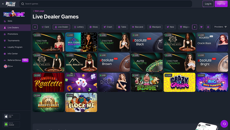RichPrize Casino — Live dealer lobby