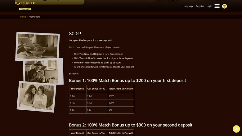 Riverbelle Casino — Promotions page