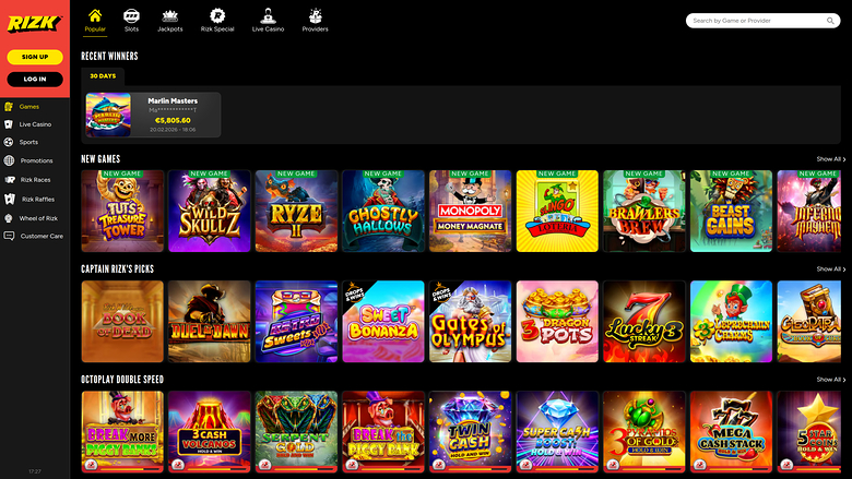 Rizk Casino — Games lobby