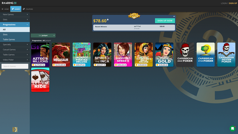 Roaring 21 Casino — Jackpot games