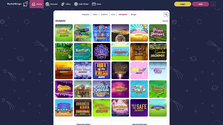 Rocket Bingo Casino — Jackpot games