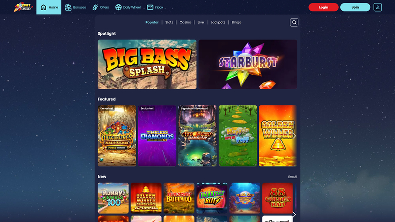 Rocket Slots Casino — Games lobby