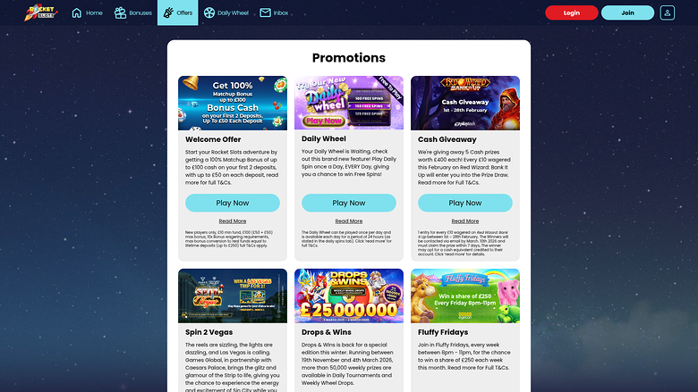 Rocket Slots Casino — Promotions page
