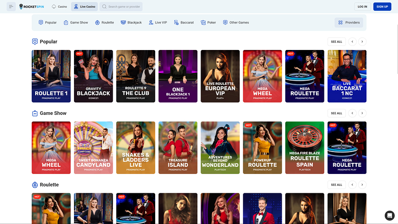 Rocketspin Casino — Live dealer lobby