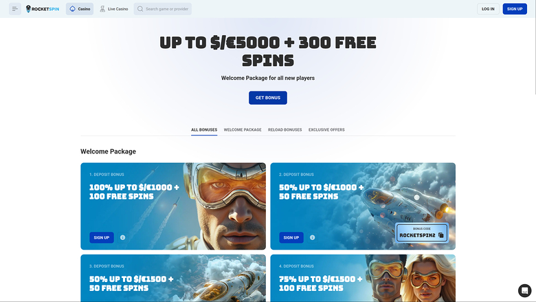 Rocketspin Casino — Promotions page
