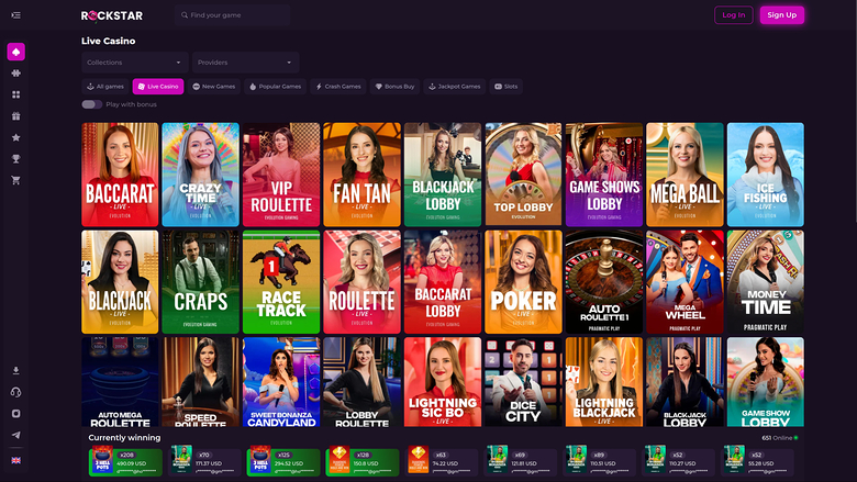 Rockstar Casino — Live dealer lobby