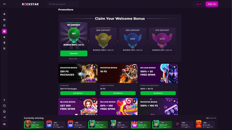 Rockstar Casino — Promotions page
