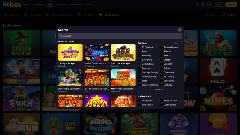 Roibets Casino — Jackpot games