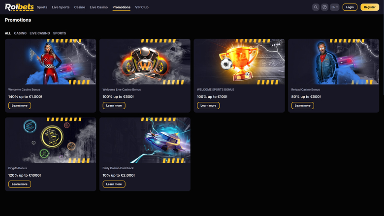 Roibets Casino — Promotions page