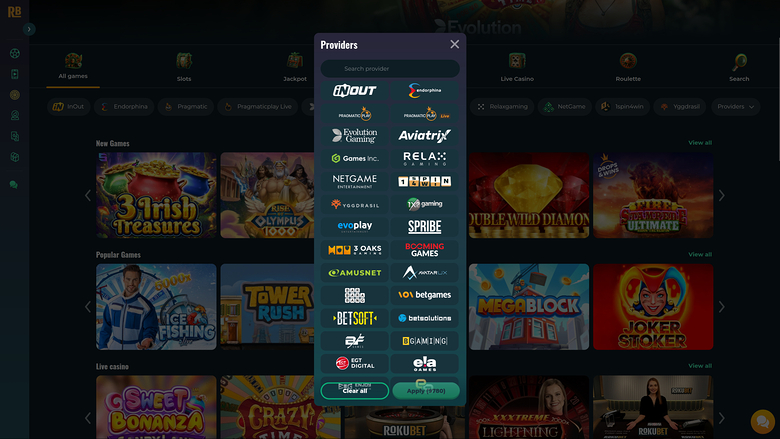 RokuBet Casino — Games by studio