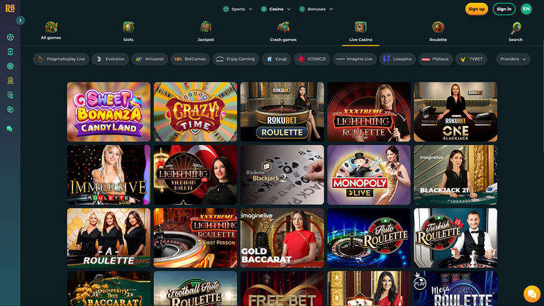 RokuBet Casino — Live dealer lobby