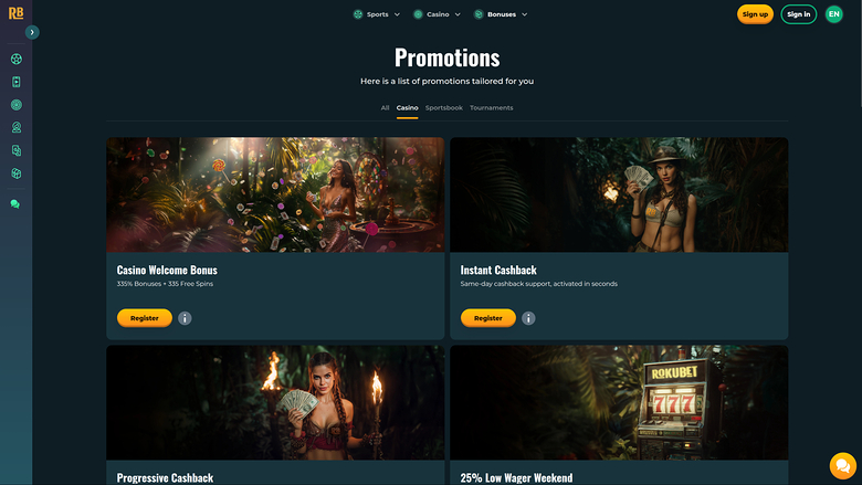 RokuBet Casino — Promotions page