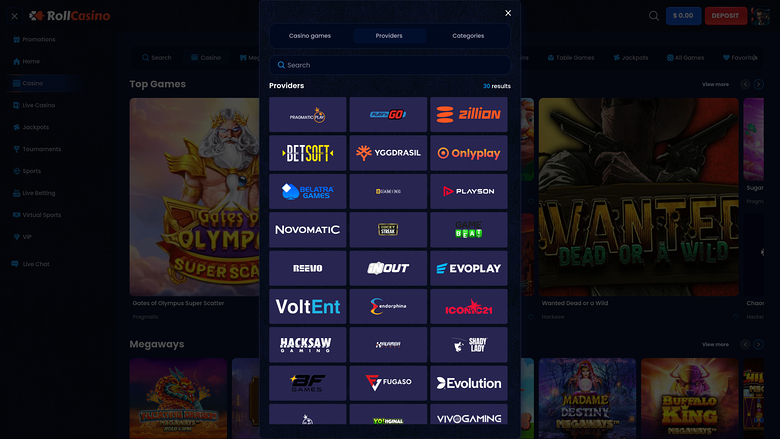 RollCasino — Games by studio