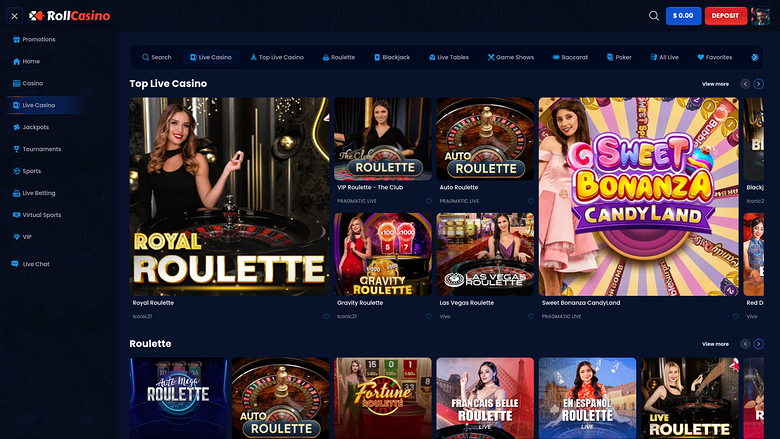 RollCasino — Live dealer lobby