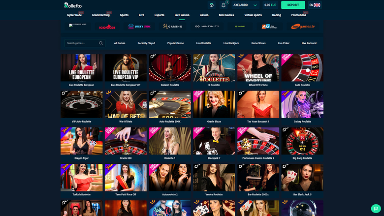 Rolletto Casino — Live dealer lobby