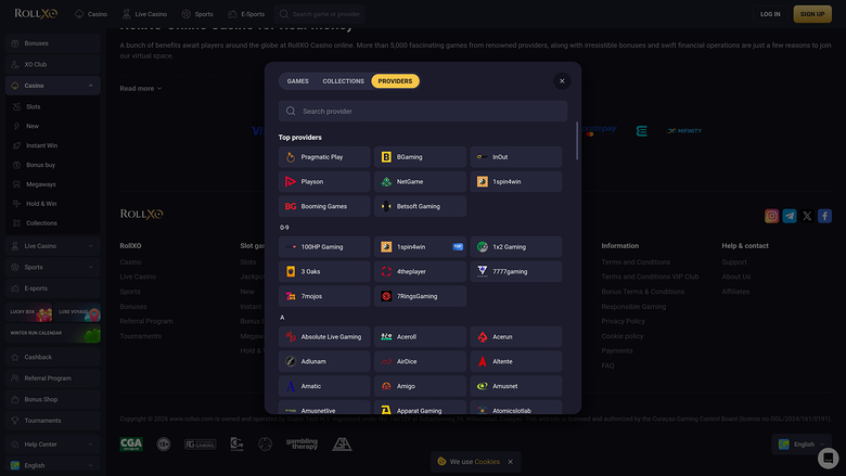 Rollxo Casino — Games by studio