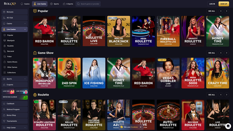 Rollxo Casino — Live dealer lobby