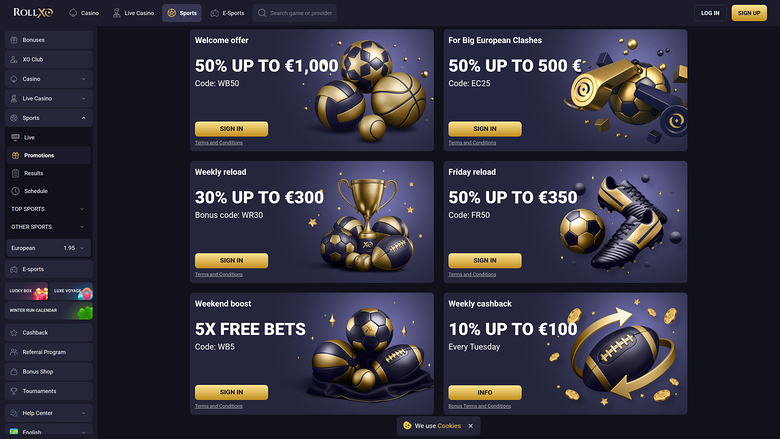 Rollxo Casino — Promotions page