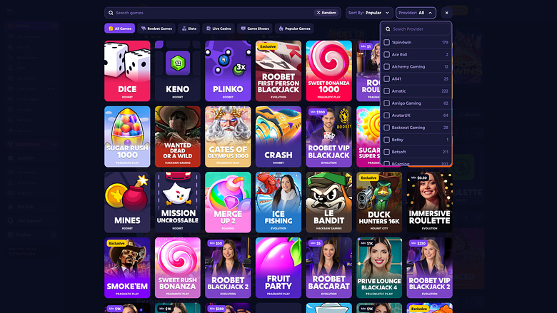 Roobet Casino — Games by studio