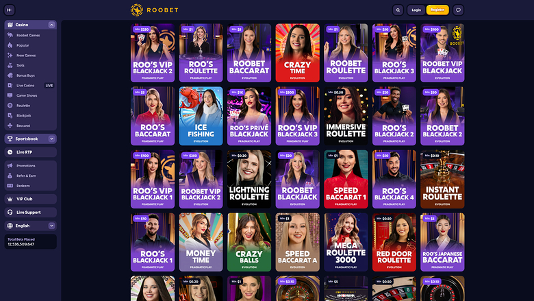 Roobet Casino — Live dealer lobby