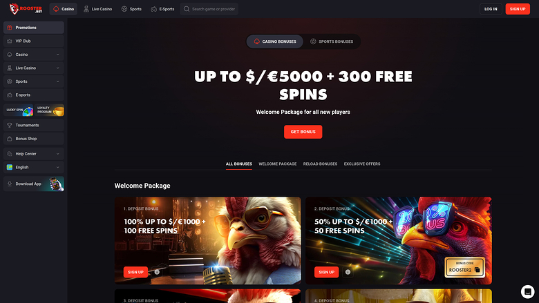 Rooster Bet — Promotions page