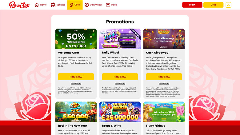 Rose Slots Casino — Promotions page