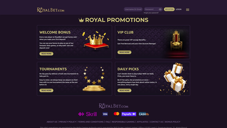 Royal Bet Casino — Promotions page
