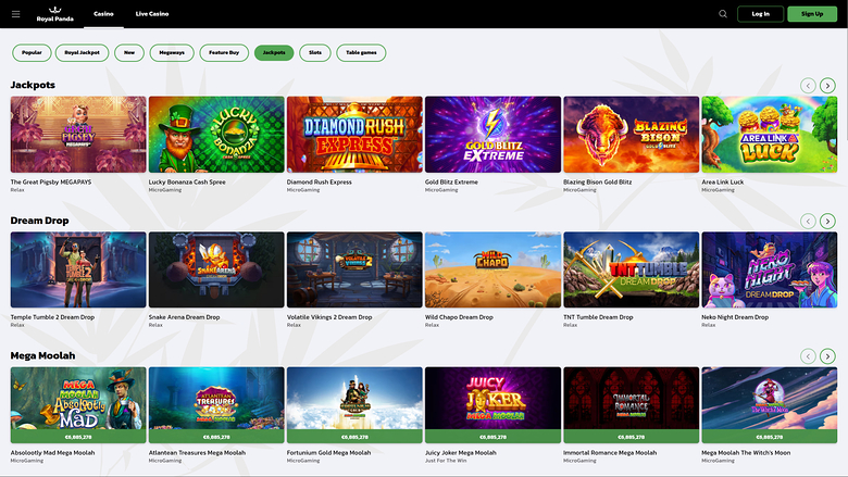 Royal Panda Casino — Jackpot games