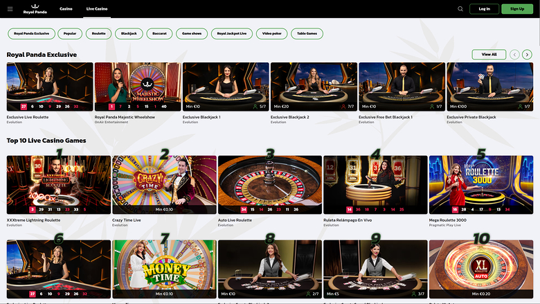 Royal Panda Casino — Live dealer lobby