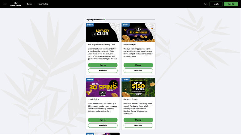 Royal Panda Casino — Promotions page