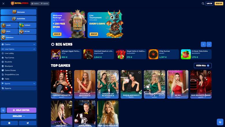 Royal Spinia Casino — Games lobby