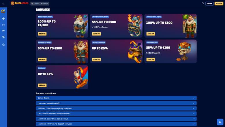 Royal Spinia Casino — Promotions page