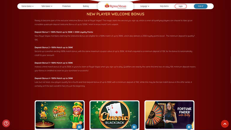 Royal Vegas Casino — Promotions page