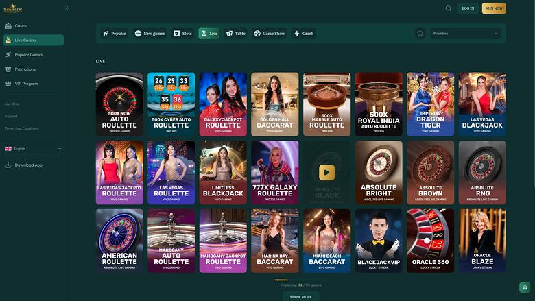 Royalen Casino — Live dealer lobby