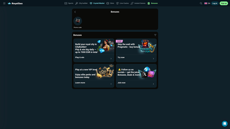 RoyalSea Casino — Promotions page