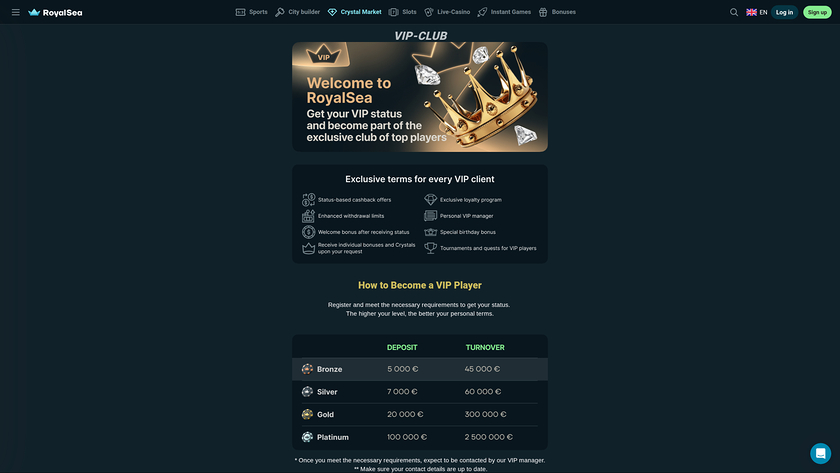 RoyalSea Casino — VIP section