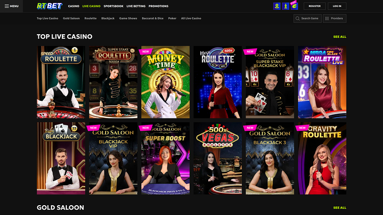 RTbet Casino — Live dealer lobby